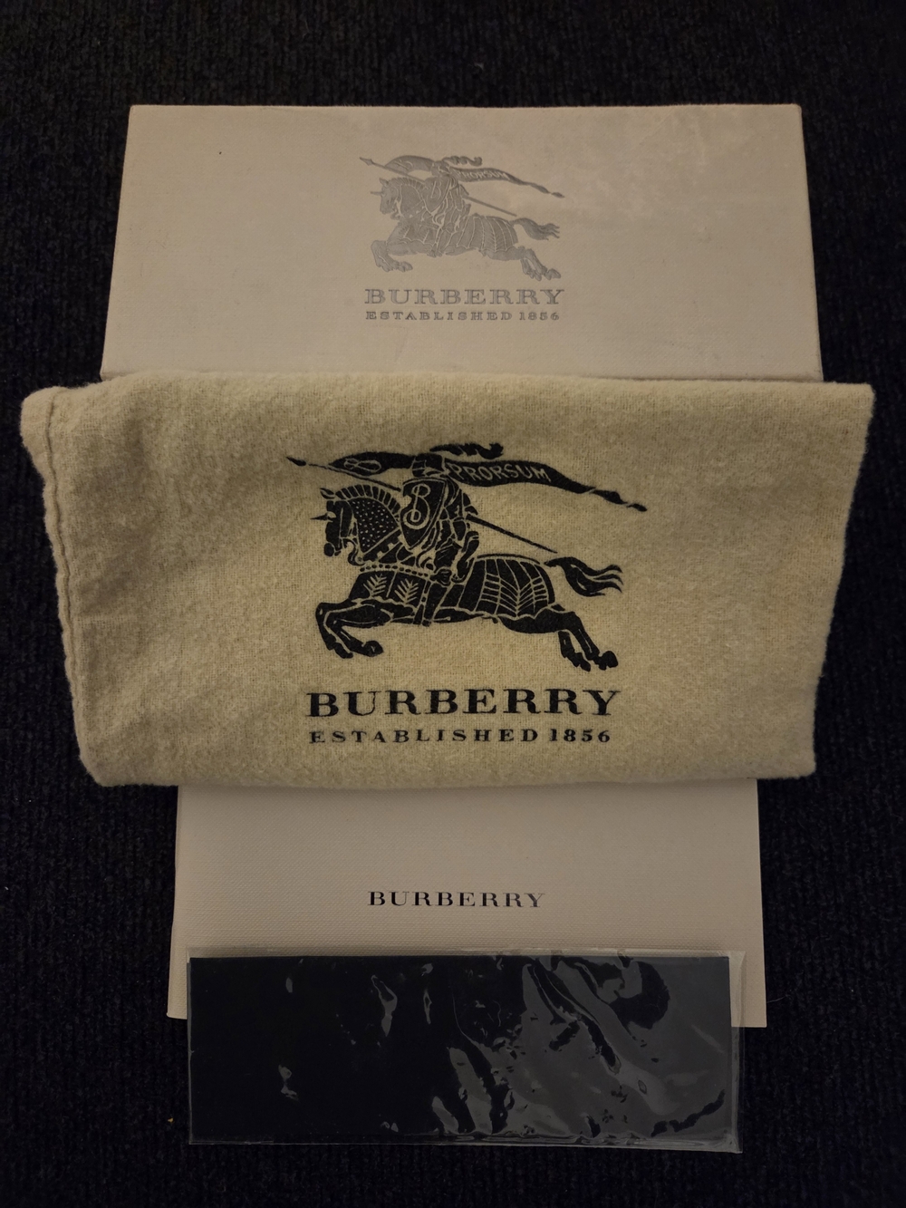 Burberry Eyeglass Box, New Coth,  Booklet, Dust Bag Equestrian Knight